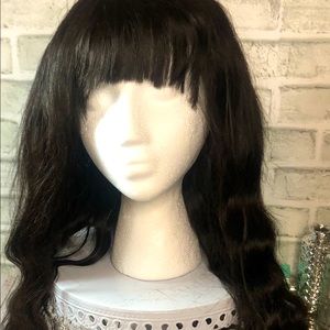 Darkest Brown/Black Long Wavy Wig with Bangs - New, Never Worn
